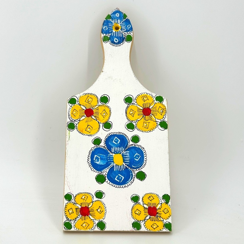 Vintage Hand-Painted‎ Folk Art Wooden Breadboard Cutting Board Kitchen Decor